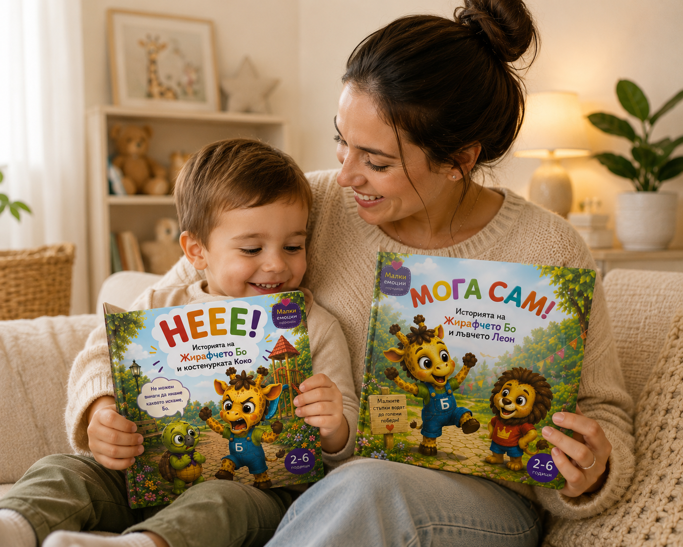 Майка и дете четат книжките Малки емоции